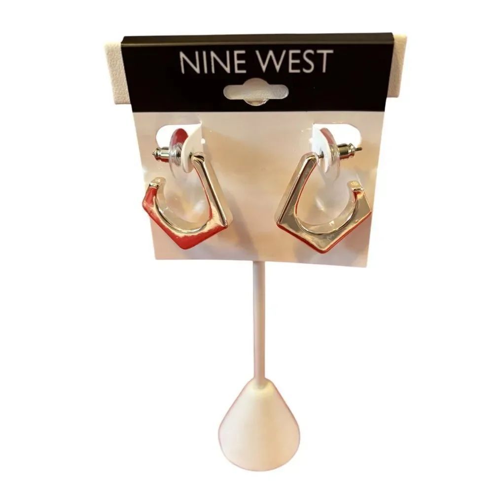 Nine West Silver Toned Open Diamond Hoop Earrings